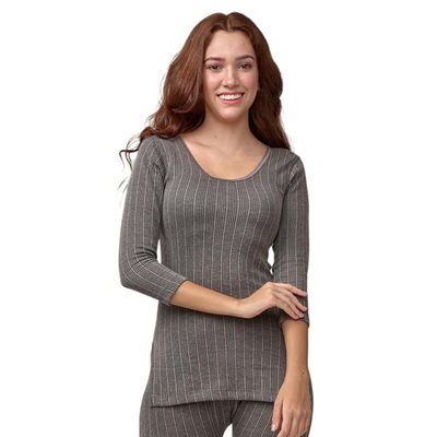 Lux Inferno Women's Solid Cotton Blend Thermal Top | Charcoal - M