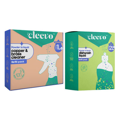 Cleevo Natural Copper Brass & Silver Cleaning Spray Pack Powder To Liquid (1l) & Cleevo Natural Dishwash Liquid Pack Non-Toxic Eco-Friendly Powder To Liquid Lime (2l) Combo 