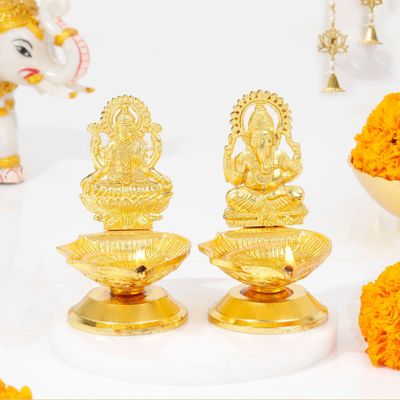 Igp Laxmi Ganesha Pair Metal Diya