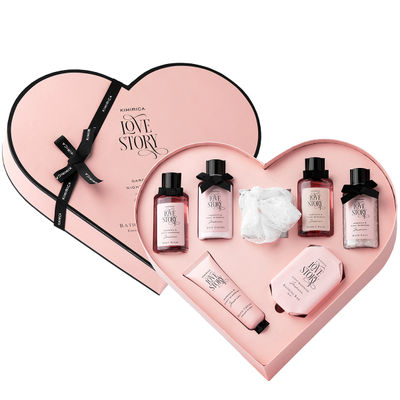 Kimirica Love Story Moment Gift Set | 7-in-1 Luxury Bath Kit with Loofah, Lotion, Salt, Soap & More
