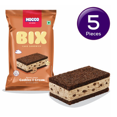 Hocco Bix Cake Cookies & Cream Ice Cream Sandwich 125 ml  X 5 Combo 