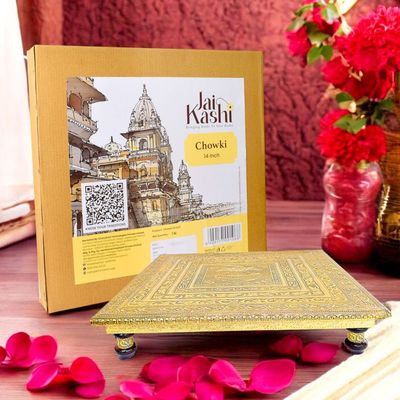 Jai Kashi Pooja Chowki - Multicolor | 14 inch