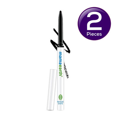 Mamaearth Charcoal Black Long Stay Kajal Black Retractable Waterproof With Vitamin C & Chamomile For 11-Hour Smudge-Free Stay 0.35 g Combo