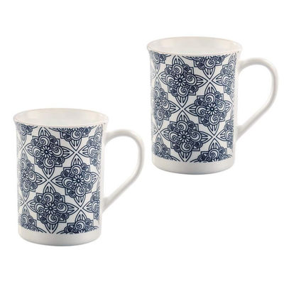 Larah By Borosil Kuba Blue Opalware 2 Pc Tea/Coffee Mugs, 350Ml Each, Microwave & Dishwasher Safe
