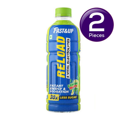 Fast&Up Reload Ready to Drink ~ Low Sugar Energy Drink Instant Energy & Hydration Drink - Lemon Flavour 500 ml X 2 Combo