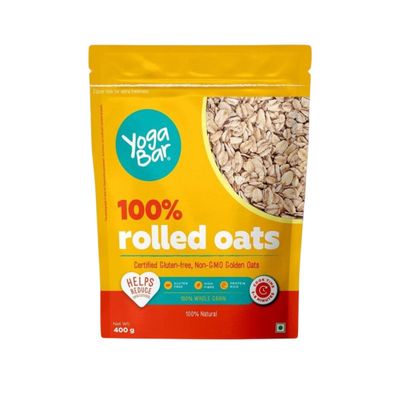 Yogabar 100% Rolled Oats 400g Pouch | Premium Golden Rolled Oats, Gluten Free Oats with High Fibre