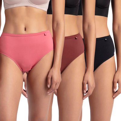 Jockey 1406 Women's Super Combed Cotton Mid Waist Hipster Panty|PO3 | Multicolor Dark assorted-S