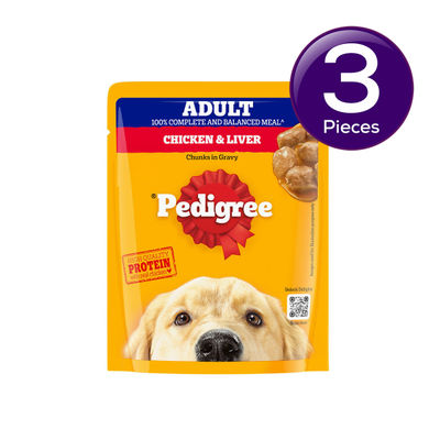 Pedigree Adult Chicken & Liver Chunks In Gravy Wet Dog Food, 70g, Pack of 3