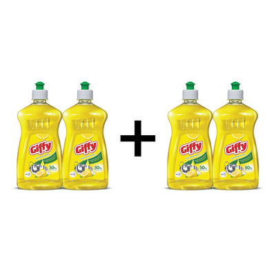 Giffy Concentrated Liquid Dish Wash Gel, Active Salt and Lime - 2X Faster Tough Grease Removal 1 l X 2 Combo