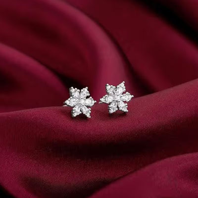GIVA Silver Flowery Snowflake Studs