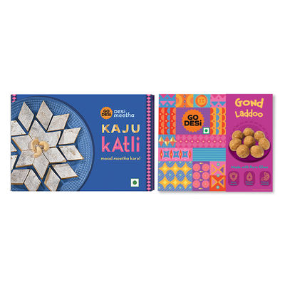 Kaju Katli Classic | Kaju Barfi | Sweets | By Go Desi (200g) & Atta Gond Ghee Laddu By Go Desi (200g) Combo