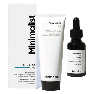 Niacinamide 10% With Matmarine + Zinc + Acetyl Glucosamine(10ml) & Minimalist 10% Vitamin B5 Oil-Free Face Moisturizer Gel(50gms) Combo