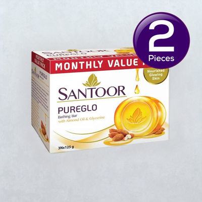 Santoor PureGlo Glycerine Bathing Bar Soap With Almond Oil for Nourished and Glowing Skin 375 g Combo