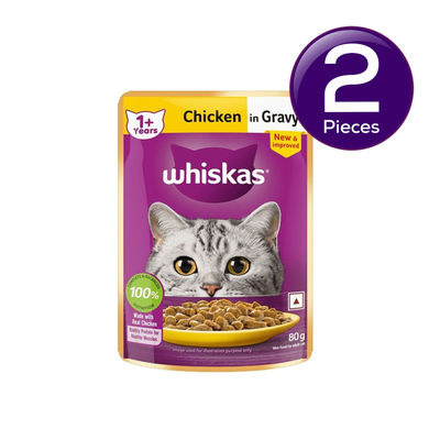 Whiskas Adult Chicken in Gravy Wet Cat Food, 80g,Pack of 2