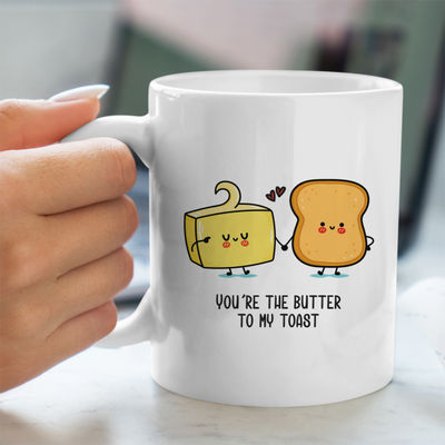 Oye Happy Butter and Toast Mug - Set Of 2