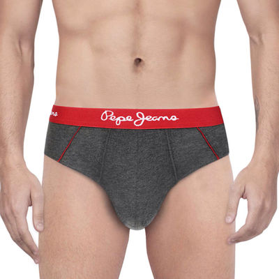 Pepe Jeans Men's Solid Charcoal Melange Brief | M