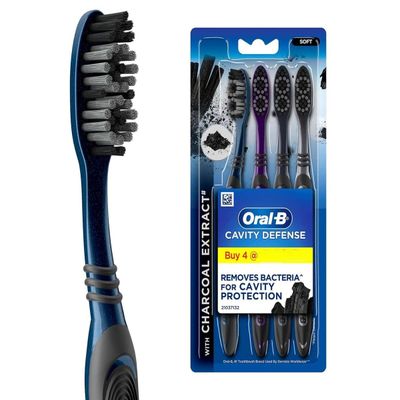 Oral B Cavity Defense Black Manual Toothbrush For Adults With Charcoal Extract- Medium Pack Of 4