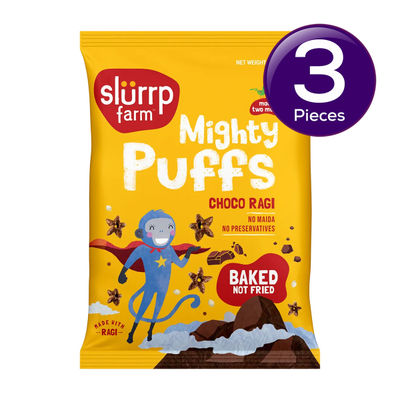 Slurrp Farm Healthy Snacks for Kids, Mighty Puff Choco Ragi, Not Fried, No Maida 20 g Combo