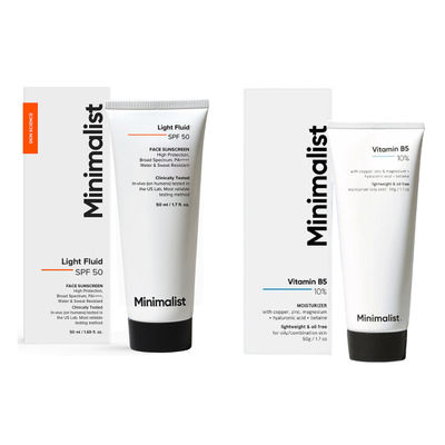 Minimalist 10% Vitamin B5 Oil-Free Face Moisturizer Gel(50gms) & Minimalist Light Fluid Spf 50 Face Sunscreen(50ml) Combo