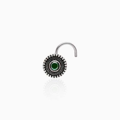 Giva Oxidised Silver Bottle Green Nose Pin
