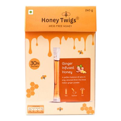 Honey Twigs Ginger Infused Honey| 30 Twigs Pack