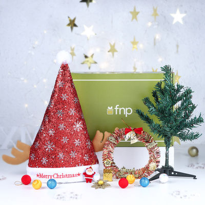 FNP Festive Cheer Mini Kit | 1ft inCH + proppes + printed Cap + Wreath + Packing Box)