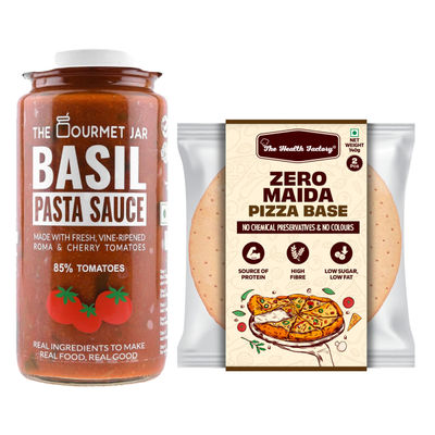The Health Factory Zero Maida Pizza Base (140g) & The Gourmet Jar Classic Pizza Sauce (390g) Combo