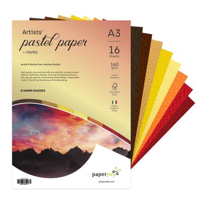 Paperpep Artists Pastel Papers 160Gsm A3 Warm Shades Assorted Pack Of 16 Sheets