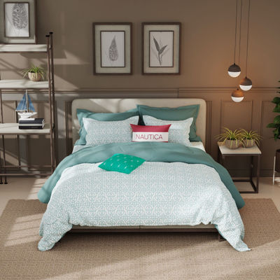 Nautica Designer 100% Satin Cotton Xl King Bedsheet With 2 Pillow Covers -3Pc Set -Seagreen