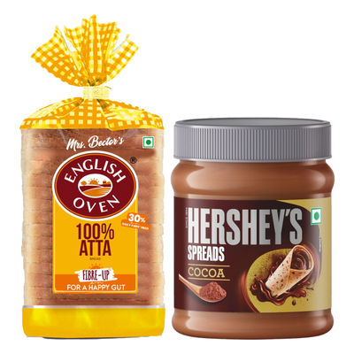 Hershey'S Spread - Cocoa Jar (150g) & English Oven Zero Maida 100% Atta Bread (400g) Combo