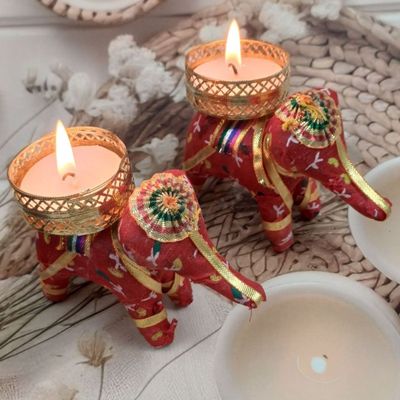 Gullak Mother's Day Gifting - Elephant T Light Holders Assorted