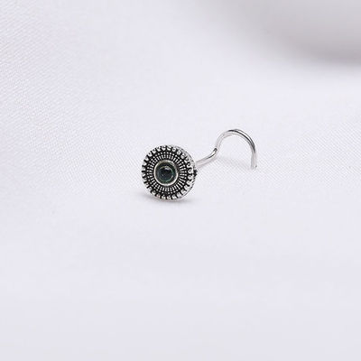 Giva Oxidised Silver Bottle Green Nose Pin