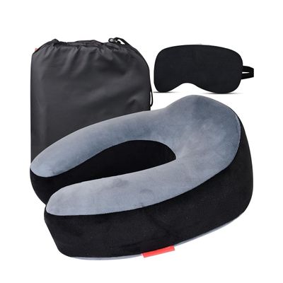 Trajectory Travel Neck Pillow Memory Foam 3 In 1 Combo with Eye Mask And Carry Bag | Grey And Black