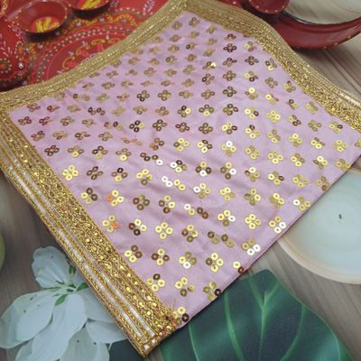 Gullak 10 x 26 Mata ki Chunri Embroidered Faux Silk with Sequin Work Pink