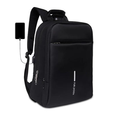 Fur Jaden Black Anti-Theft Backpack with USB Port and Number Lock | Padded Laptop Compartment