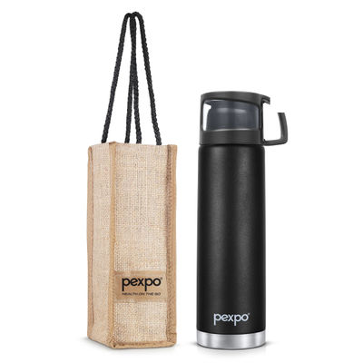 Pexpo Vacuum Insulated Water Bottle With Jute-Bag 24 Hrs Hot And Cold Fererro Flask - 1 L