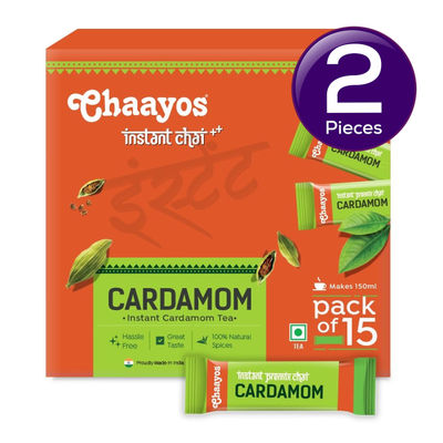 Chaayos Instant Tea Premix - Regular Sugar - Cardamom Flavour 1 pc X 2 Combo