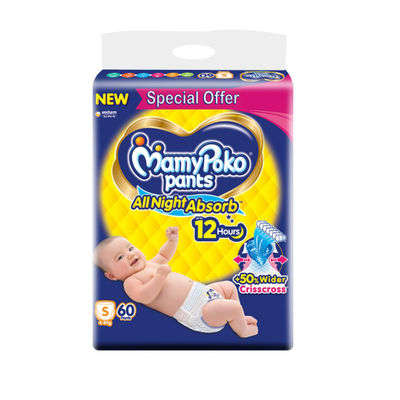 Mamypoko Standard All Night Baby Diaper For Kids | White | S (4 - 8 kg)