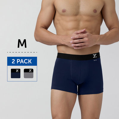 XYXX Aero Intellifresh Combed Cotton Solid Trunk  | Men's Innerwear | Pack of 2  | Navy+Grey- M