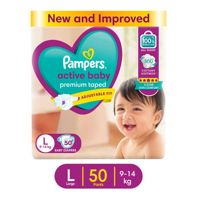 Pampers Active Baby Diaper For Kids | White | L (9 - 14 kg)