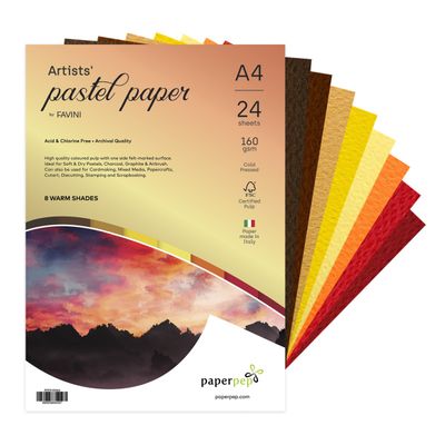 Paperpep Artists Pastel Papers 160Gsm A4 Warm Shades Assorted Pack Of 24 Sheets