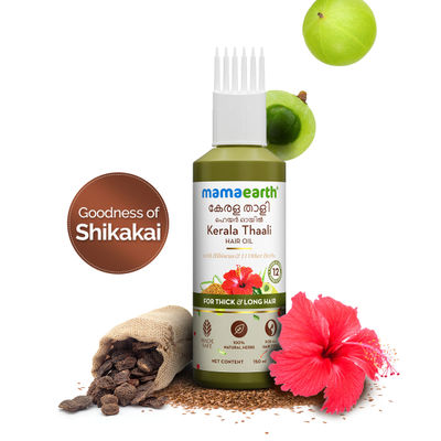 Mamaearth Kerala Thaali Hair Oil with Shikakai, Hibiscus, Bhringraj, Methi Dana & Amla for Thick & Long Hair