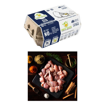 Abhi Vitamin D3 White Eggs With Immunity Boosters (6pc) & Relish Chicken Curry Cut Without Skin (500g) Combo