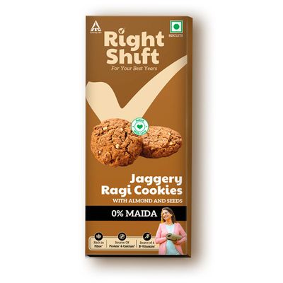 ITC Right Shift Jaggery Ragi 0% Maida Cookies | 0% Refined Sugar | With Nuts and Seeds