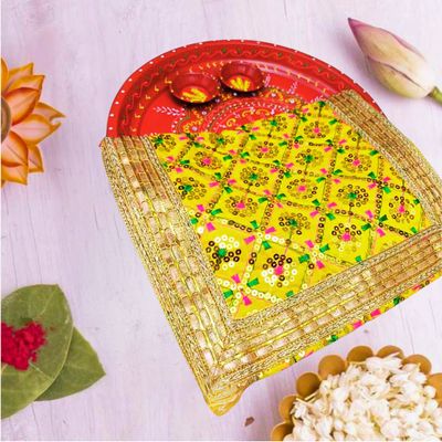 Gullak Sequins Mata Ki Chunri Floral - Yellow | 10 x 26 inch