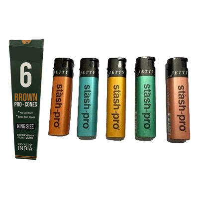 Stash-Pro Pre-Rolled Cones - Brown (Assorted Packaging) (6pc) & Stash-Pro Jet Flame Lighter (Jetty) - Assorted (1pc) Combo