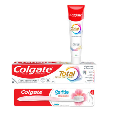 Colgate Sensitive Soft Bristles Toothbrush (1pc) & Colgate Total Advanced Health Antibacterial Toothpaste, Whole Mouth Health (80g) Combo
