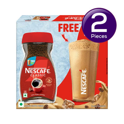 Nescafe Classic Instant Coffee Powder | Frosty Glass / Red Mug Free 180 g Combo