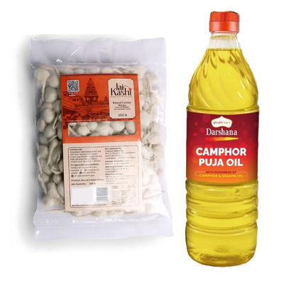 Jai Kashi Pancha Deepam Pooja Oil(1l) & Jai Kashi Round/ Flower Cotton Wicks(200pc) Combo