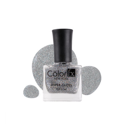 Color Fx Hyper Gloss Top Coat Holographic Glitter Finish 21 Toxin Yellowing Silver Nail Polish 172